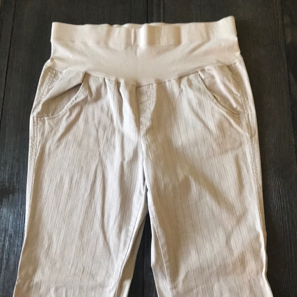 Maternity pants, size Large, beige w/pinstripes